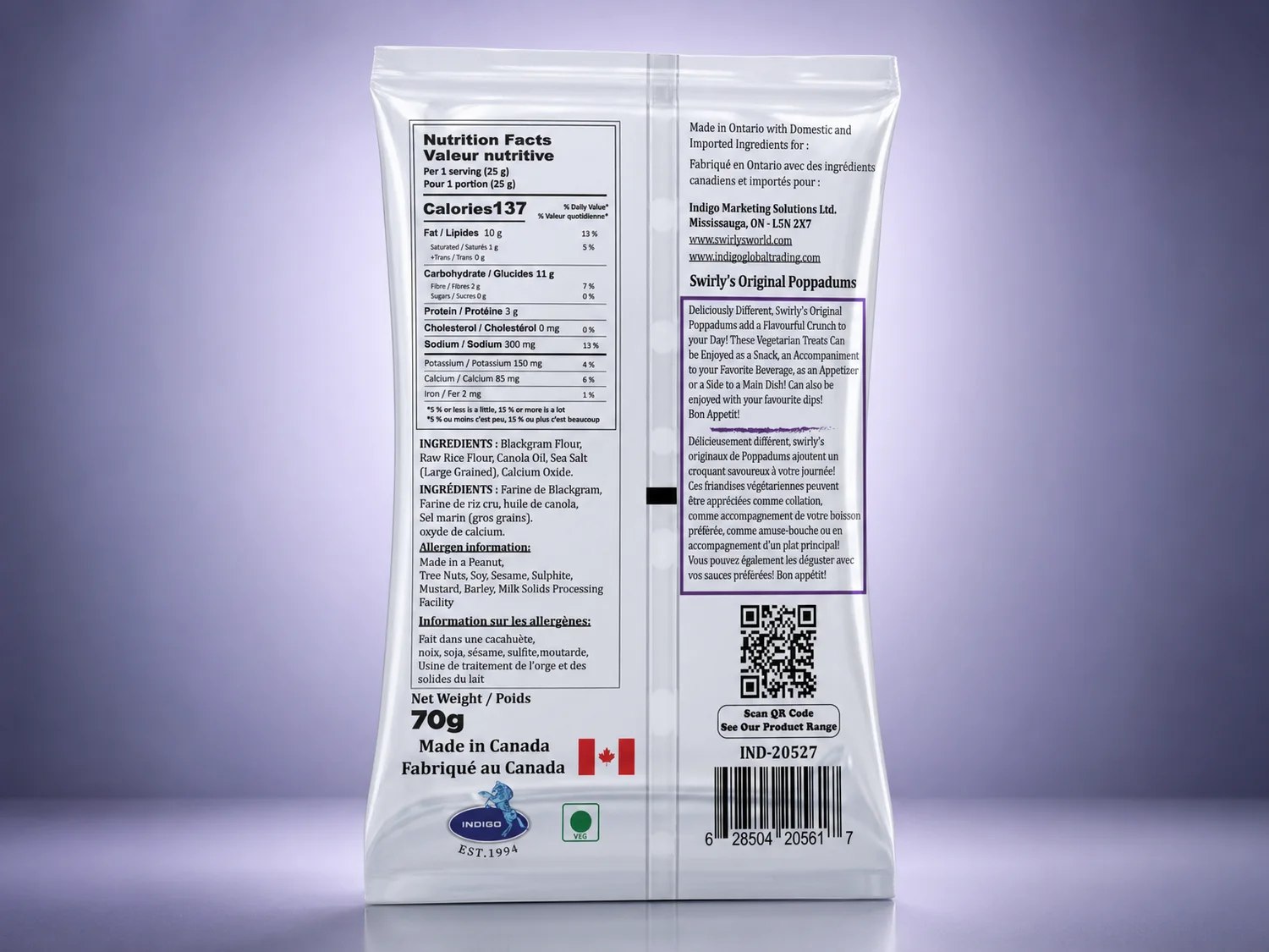 Swirly's Original Poppadums packet, back